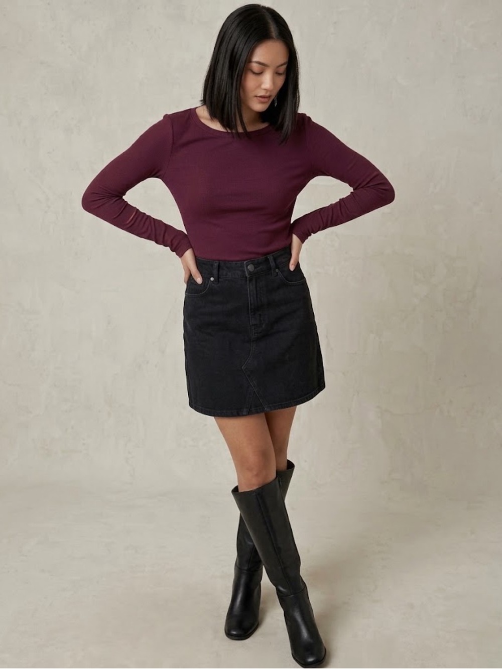 SO Deep Plum Ribbed Long Sleeve Top